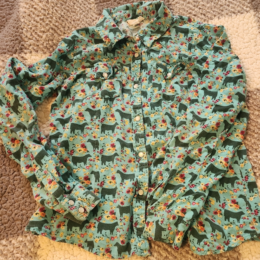 Cotton & Rye Girls' Show Heifer Long Sleeve Pearl Snap Western Shirt